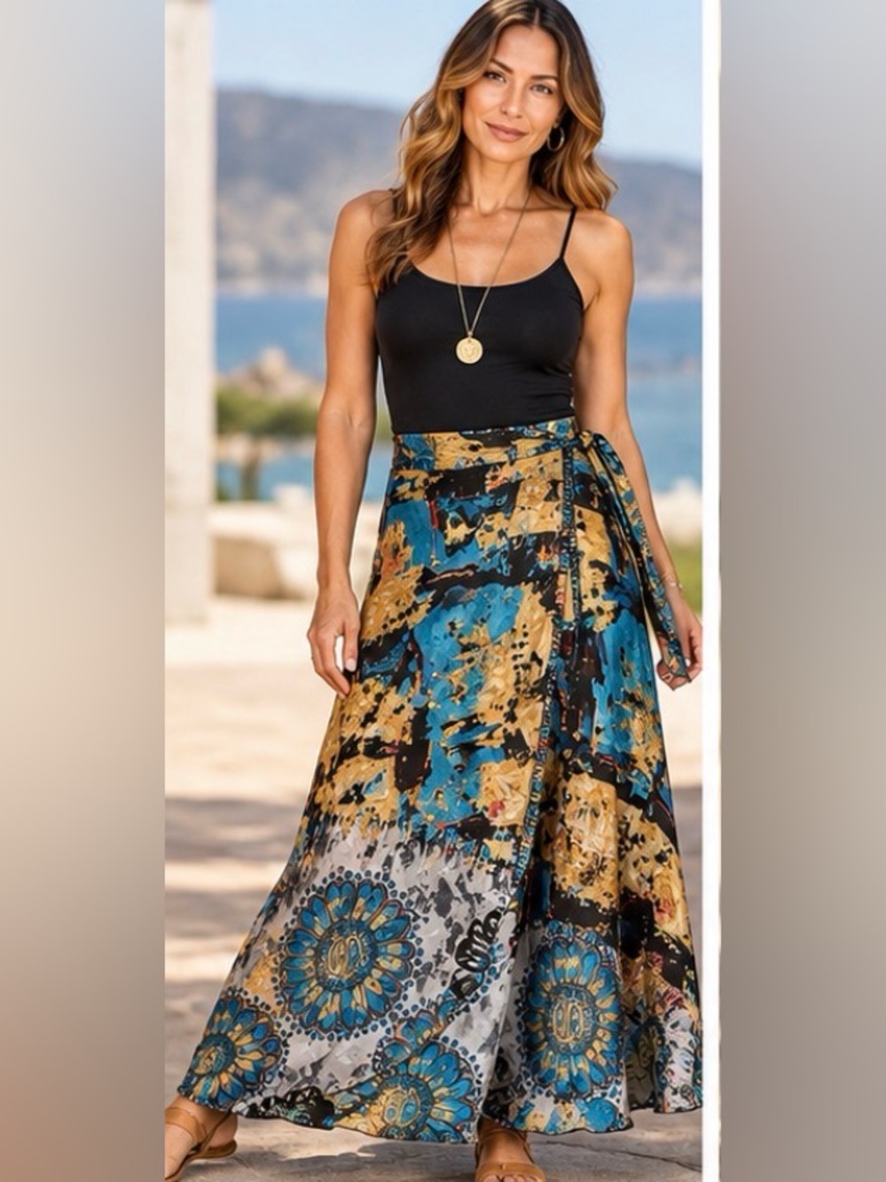 Reversible Wrap Maxi Skirt Reversible Floral Maxi Skirt Blue & Burgundy Size
